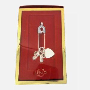Lenox Baby Boy Ornament Silverplated Diaper Pin Heart Booties Crystals